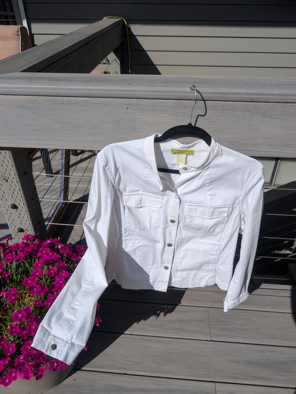 Sigrid Olsen White Button-Front Cropped Jean Jacket